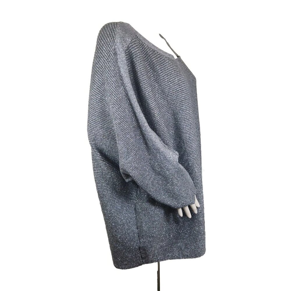 I.N.Studio Womens Size 3 X Silver top blouse plus 3/4 sleeve Crew Neck NWT --22 - Picture 2 of 10